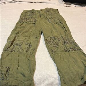 Free People Olive Cargo Pants with Patterned Pockets